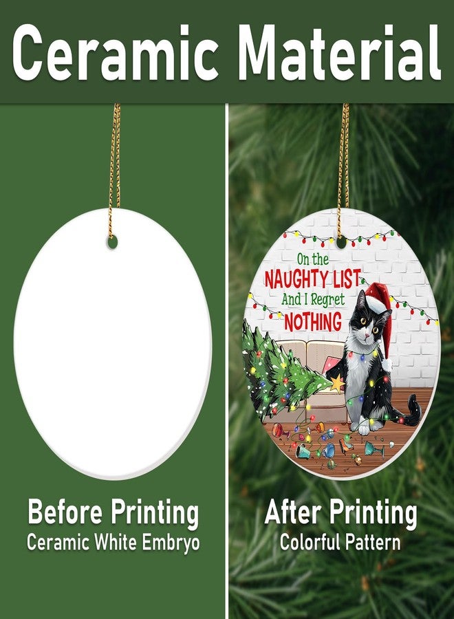 34HD Tuxedo Cat Naughty List Ceramic Ornament 2025 - Funny Hanging Xmas Tree Decoration for Cat Lovers Holiday Home Decor Gift - Image 3
